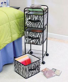 NEW Metal Rolling Zebra Print Storage Cart Home Decor Organizer Fabric 