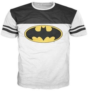 BATMAN DARK KNIGHT black white STRIPED SLEEVES soccer t shirt S M L XL 