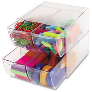 Deflecto Desk Cube, w/4 Drawers, Clear Plastic, 6 x 6 x 6