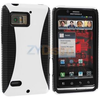Black White Hybrid Dial Flex Hard Case Gel Cover for Motorola Droid 