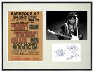 Jimi Hendrix Experience Memorabilia Autographs Mounted Display 1960s