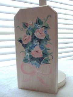 Handcrafted Paper Towel Holder Hand Painted Floral Design White Washed 