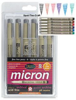 Sakura Pigma Micron Fine Line Pen Set   Size 01 (.25mm)   6 Colors 