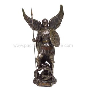 Guardian Saint Archangel Michael Trampling Satan Lucifer Statue Spear 