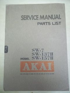 Vtg Akai Service/Repair Manual~SW 7/13​7II/157II Speaker System 