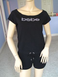 Bebe BLK Studded Logo Stretchy Cotton Romper NWT$89~M~Only One~