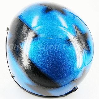 Blue/Black Glitter Metalflake Megaflake Motorbike Open Face Helmet S M 