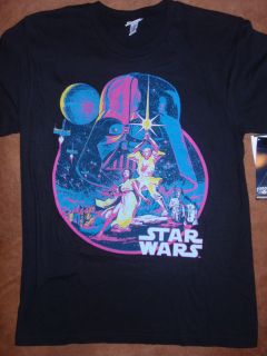 Mens Star Wars Luke Skywalker Darth Vader Leia Vintage Neon T Shirt 