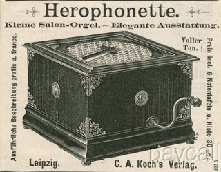 1886 Ad C.A.Koch Herophonette Salon Orgel Organette