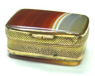   Pill Snuff Trinket Box Brass Scottish Agate Antique Vintage Tiny