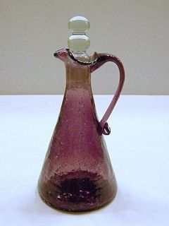 Vintage Hand Blown Oil / Vinegar CRUET Amethyst Purple Crackle Glass