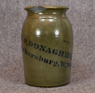 antique stoneware jar crock jug blue Parkersburg WV Donaghho small