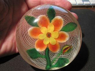 Rare Antique Sandwich Glass Pansy Weed Paperweight, Gold Aventurine