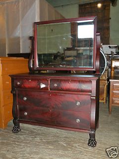   ANTIQUE FLAME MAHOGANY BEDROOM DRESSER FURNITURE EMPIRE STYLE PAW FEET
