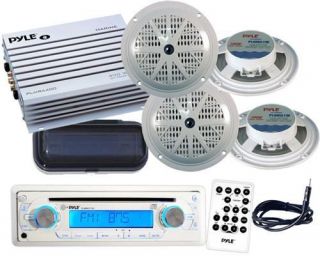   Boat CD  AUX Player AM FM Radio+ 4 Speakers, Amp, Antenna, Package