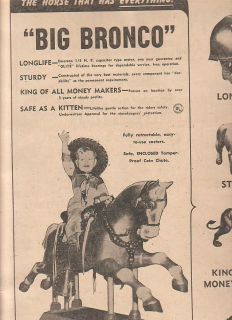   Co Big Bronco coin op horse 1952 Ad the horse that has EVERYTHING
