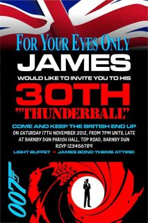 10 x JAMES BOND PERSONALISED PARTY INVITATIONS