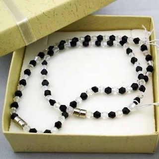 Black White Bicone Crystal Gems Beads Magnetic Anklet 