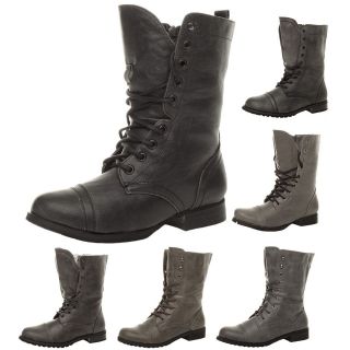 Womens Leopard Lace Up Military Combat Ankle Boots Shoes T3725