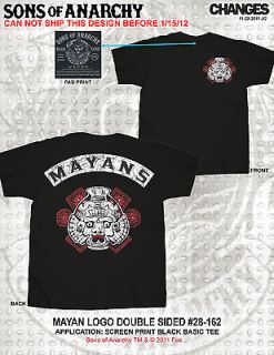SONS OF ANARCHY MAYANS MOTORCYCLE CLUB RIVAL GANG SOA 2 SIDED BIKER T 