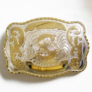 Initial S Letter Large Gold & Silver Rodeo Western Cowboy Metal Belt 