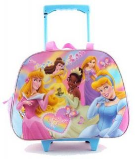Disney Princess Girls Large Pink Duffle Rolling Wheeled Backpack 