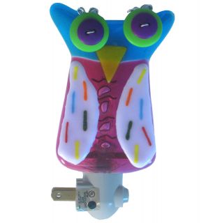 Pink Owl Colorful Glass Fusion Night Light by Glass Art Design