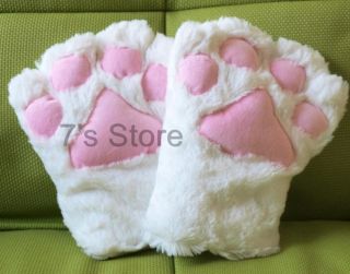 Anime Cosplay Party Costume Cat Plush Paw Claw Gloves Pair WHITE
