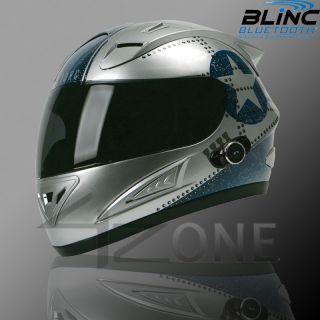 Torc Bluetooth Helmet Full Face Motorcycle helmet Silver Blue Star ~ S