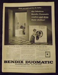 Vintage Collectible Ad 1956 BENDIX DUOMATIC Washer Dryer All In One