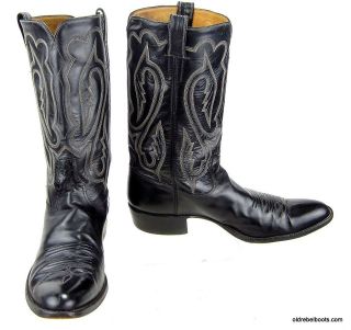 Vintage Custom Black Glove Soft Calfskin Cowboy Boots Hole Punch Trim 