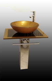 bathroom pedestal Mustard Gold 23 inch Glass Vessel Bathroom Vanity 