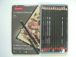 NEW DERWENT 12 TINTED CHARCOAL COLOURED CHARCOAL PENCILS FOR ART AND 