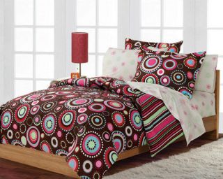   BLACK PINK PEACE SIGN 8PC Full/Double Comforter Sheets Bed in Bag Set