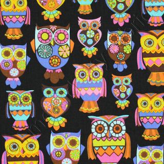 Timeless Treasures Owl & Apple Black Novelty Cotton Quilt Quilting 