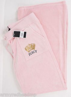 NEW JUICY COUTURE APPLE BLOSSOM PINK CROWN LOGO VELOUR TRACK PANTS XL