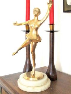 Vintage Art Deco Ballerina Brass Sculpture Figurine on Stepped 