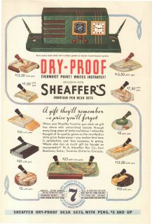 1936 Sheaffers Dry Proof Evermoist Point Fountain Pen Desk Sets 