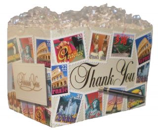 DIE CUT GIFT OPEN TOP BOX   THANK YOU WORLD STAMPS~~