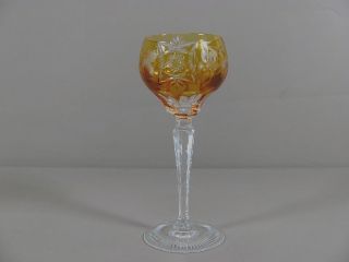   Crystal Bohemian Hungarian MARSALA Amber Cut to Clear Hock Wine Glass