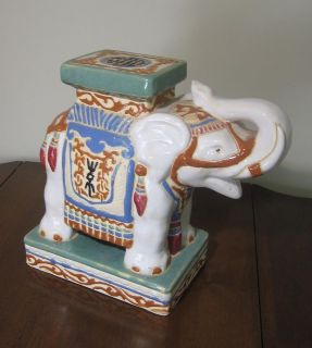 Handpainted & Glazed Ceramic Pottery Elephant Plant Stand