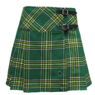 Irish Tartan/Plaid 16.5 Mini Kilt/Minikilt Skirt With Free Pin 
