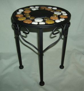 BLACK WROUGHT IRON PLANT STAND w/ COLORFUL CERAMIC DISK ACCENTS    NEW 