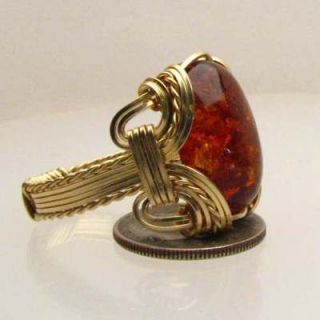 Wire Wrapped 14 Kt Gold 18x13mm Amber Ring