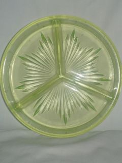 Vintage Divided Light Green Depression Vaseline Glass Tray~Old