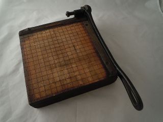 Antique Wood Cast Iron Paper Cutter Ingento No 2 Guillotine 8 x 8 1/2 