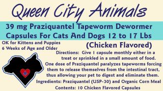 10 Queen City Animals Tapeworm Wormer Capsules Cats/Dogs Praziquantel 