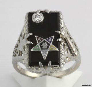 Past Worthy Matron Genuine Onyx & VS1 Diamond Ring   14k White Gold 