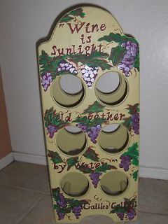 Winery grapes & wine quotes on a sturdy 6 bottle wood wine rack hand 
