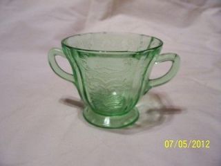 Vintage Vaseline Uranium Glass Etched Sugar Bowl
